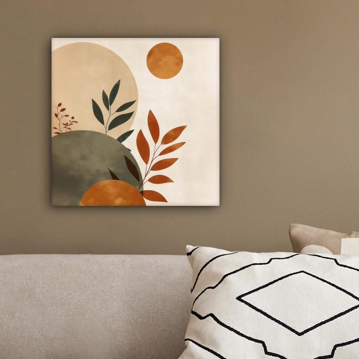 LEINWANDBILD Formen - Rund - Blätter - Beige Deko Wohnzimmer 20x20 cm - Rostfarben, Textil (20/20cm) - MuchoWow