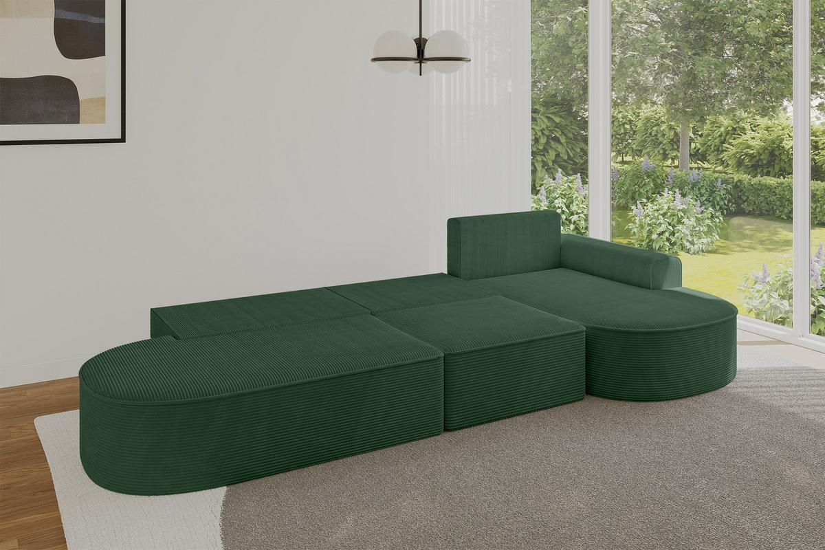 ECKSOFA mit Schlaffunktion Ottomane RECHTS MARI L2-S 368X167X85 Grün Cord - Dunkelgrün/Schwarz, Holzwerkstoff/Kunststoff (167/368cm) - ALTDECOR