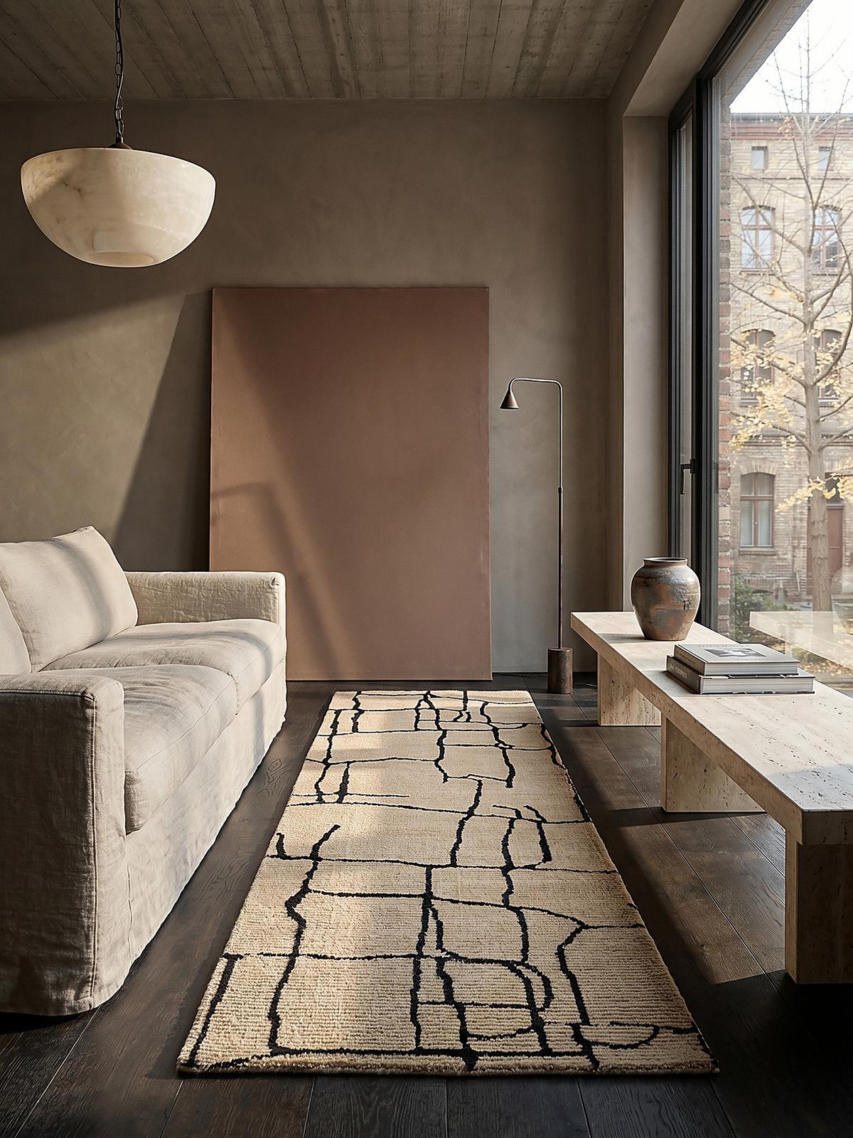 TEPPICH ARLEN, abstrakt, Creme-Schwarz, 80 x 300 cm - Beige, Textil (300/80cm) - KADIMA DESIGN