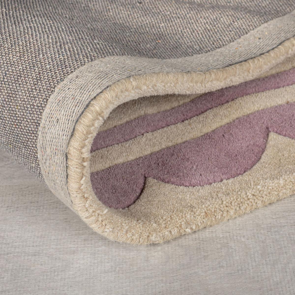WOLLTEPPICH WENSUM, mit grafischem Muster mit Rahmen, Lila-Beige, Ø 120 cm - Lila, Textil (120/120cm) - KADIMA DESIGN