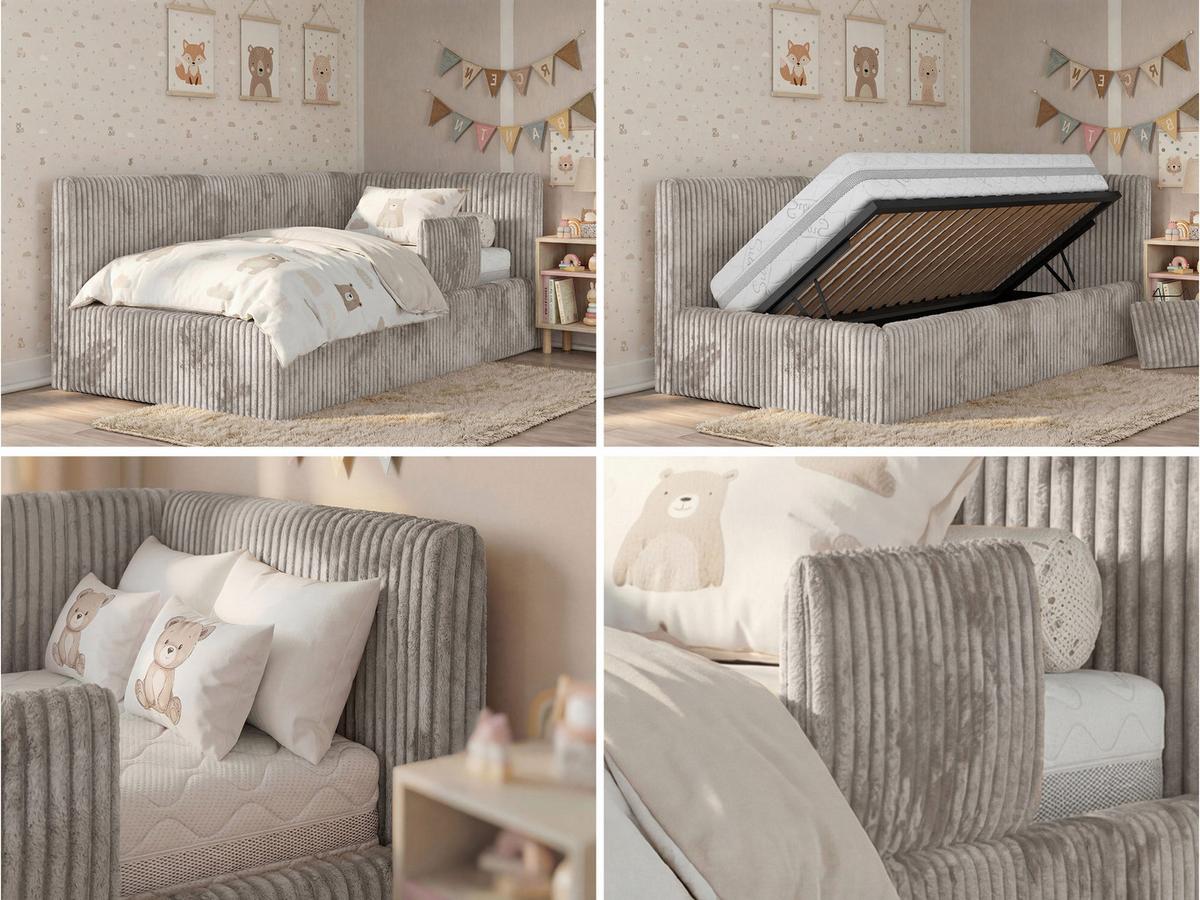 POLSTERBETT TILVO ALTA 90/200 - Hellbraun Cord - Multitaschenfederkernmatratze - Rechts - Hellbraun, Textil (200/90cm) - MKS