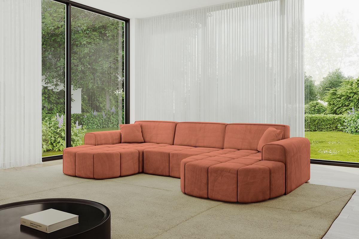 WOHNLANDSCHAFT LIVO-U1 - 315x173x79,5 cm Apricot - Koralle, Holzwerkstoff/Textil (315/79/173cm) - ALTDECOR