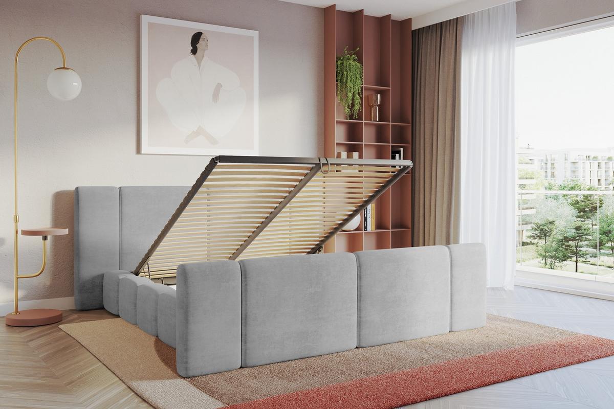 POLSTERBETT mit Bettkasten, Fußteil und Lattenrost, Bett mit Matratze H3/H4 - NILO-Z 140x200 Grau - Grau, Holzwerkstoff/Textil (140/200cm) - ALTDECOR