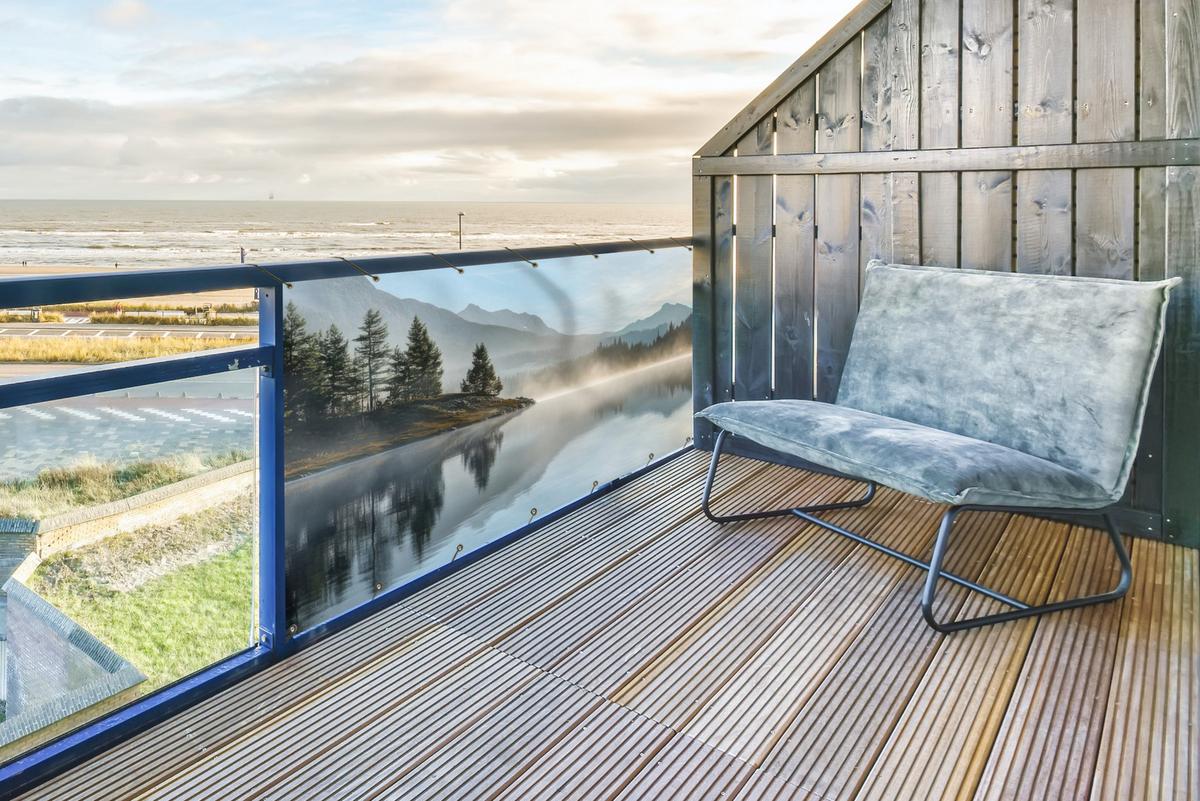 BALKON-SICHTSCHUTZ See - Nebel - Berge - Landschaft Witterungsbeständig 200x90 cm - Hellblau, Kunststoff (200/90cm) - MuchoWow