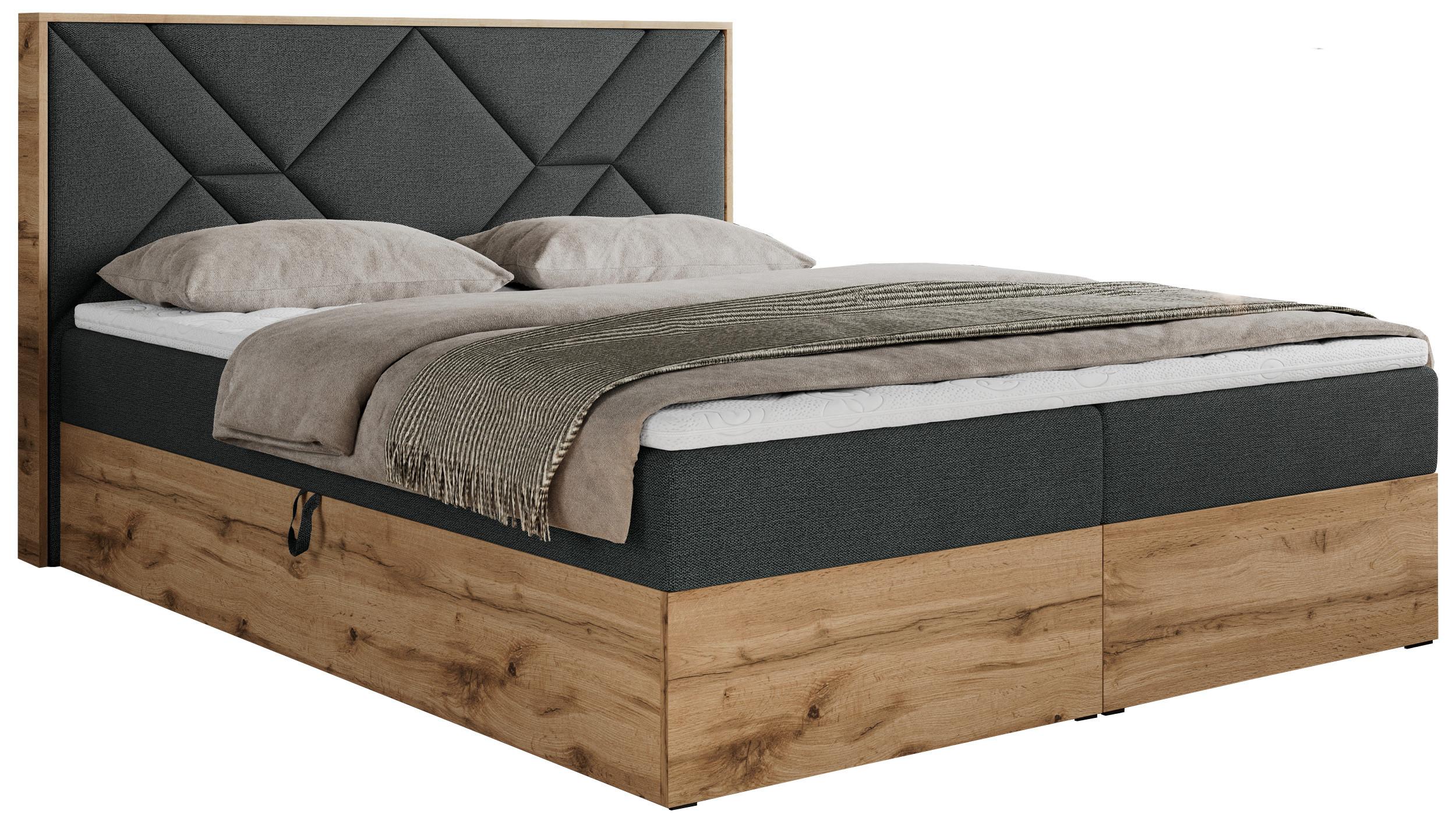 BOXBETT GUNAR - 200/200 Dunkelgrau Struktur - H3 - Dunkelgrau, Holz/Textil (200/200cm) - MKS