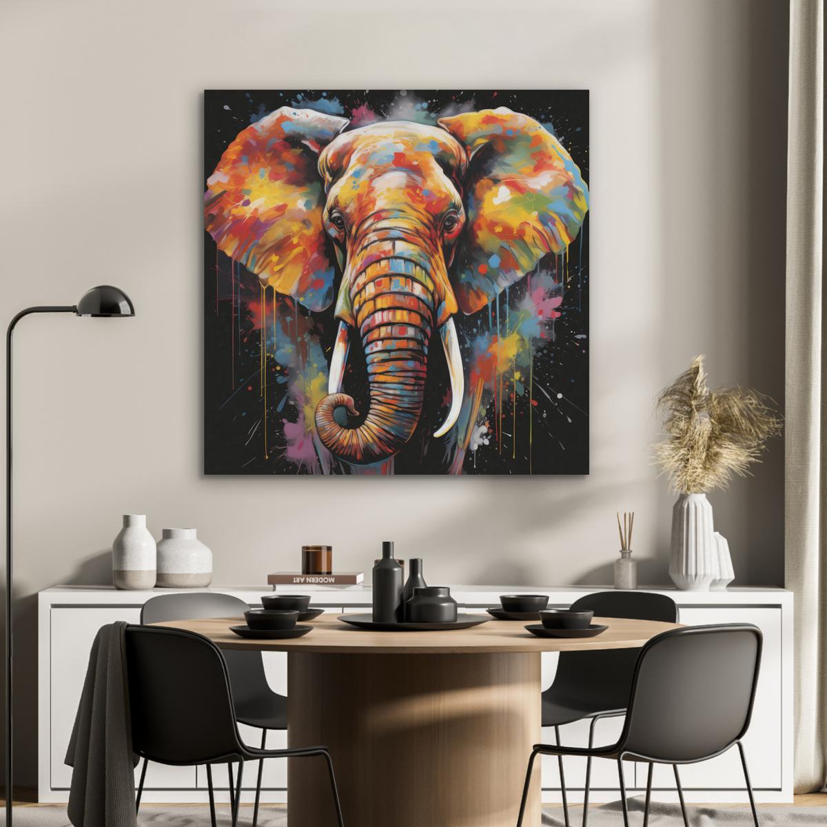 AKUSTIKBILD Elefant - Graffiti - Schwarz - Tiere - Farben Akustikpaneele 90x90 cm - Schwarz, Kunststoff (90/90/0.9cm) - MuchoWow