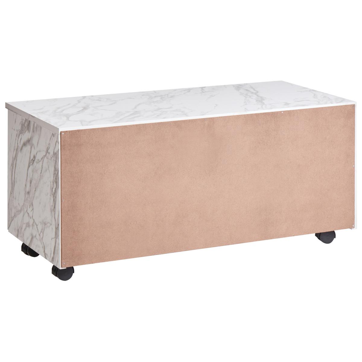 BADEZIMMERSCHRANK mit Rädern 80 cm Weißer Marmor Teresina - Weiß, Holzwerkstoff (80/38/39cm) - Beliani