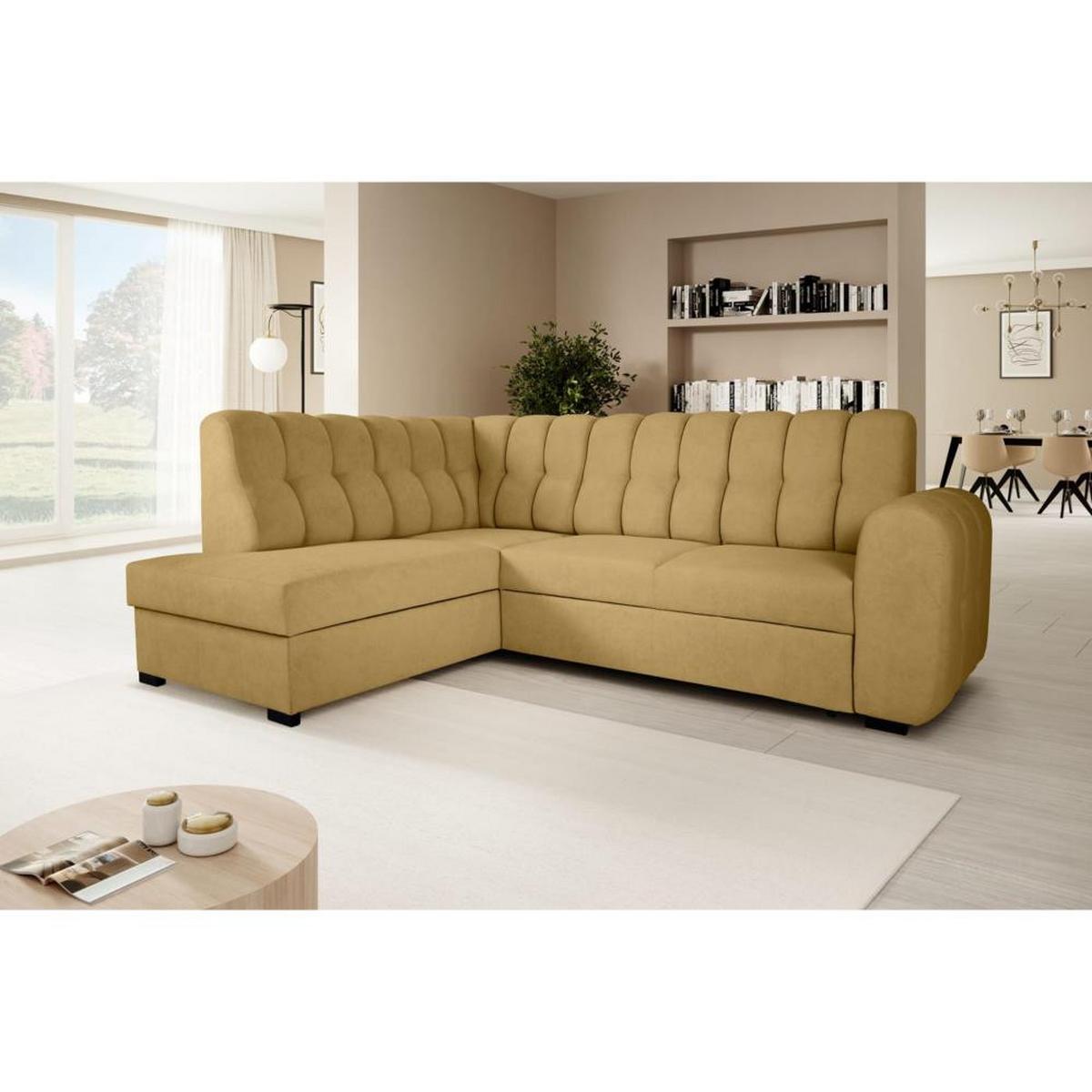 ECKSCHLAFSOFA Zoja links gelb - Gelb/Schwarz, Textil (261/193cm) - Beautysofa