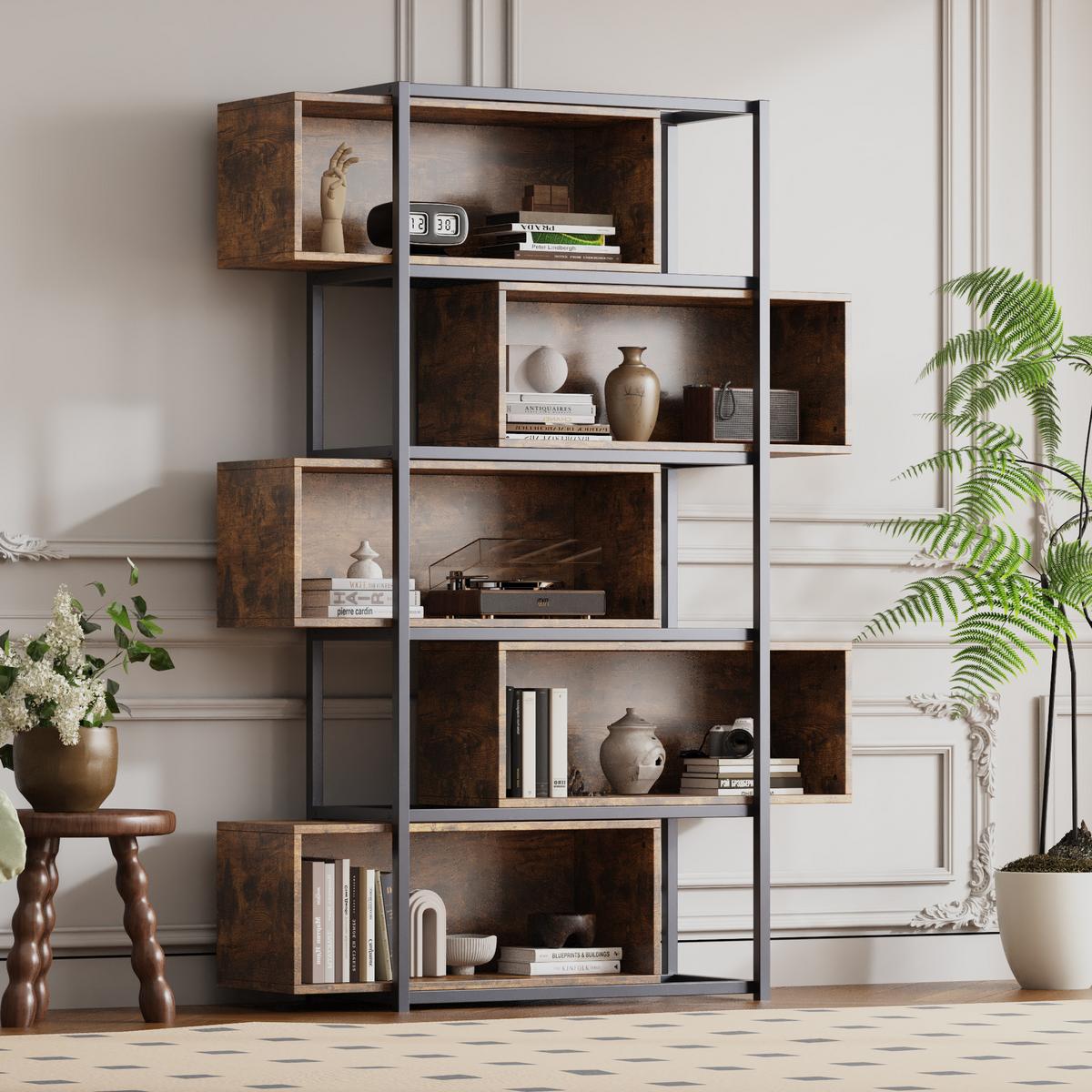 REGAL braun mit schwarz 121/35/176 cm - Braun, Holzwerkstoff (121/176/35cm) - Urban Meuble