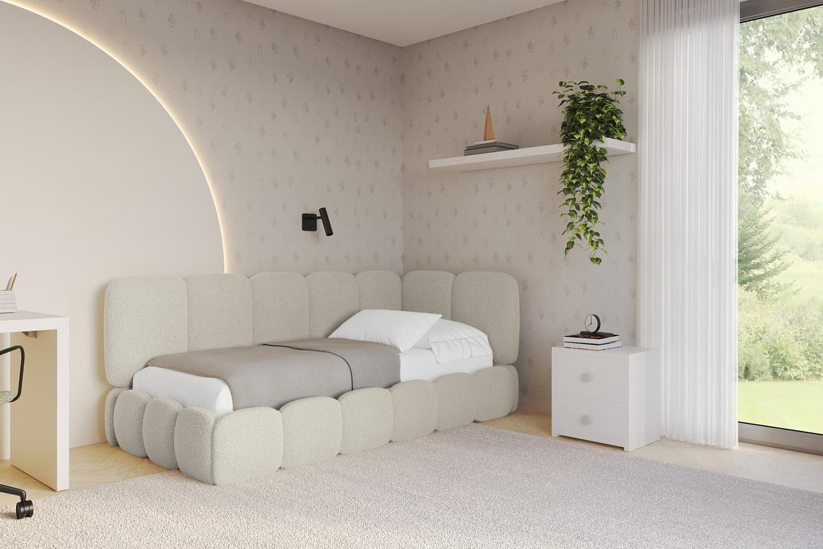 EINZELLBETT Jugendbett mit Bettkasten, Links - AVRY 80x200 Beige - Champagner/Beige, Holzwerkstoff/Textil (80/200cm) - ALTDECOR