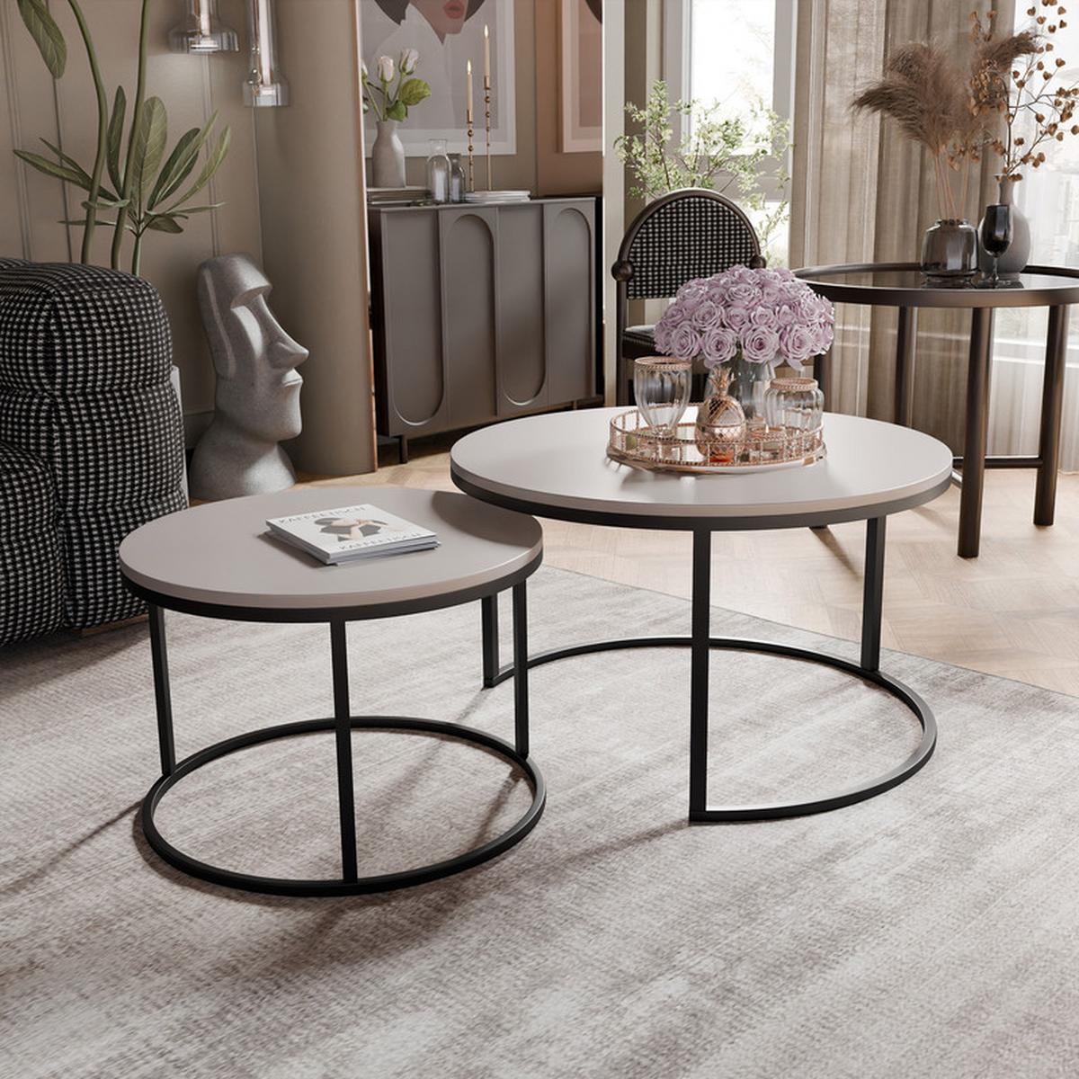 COUCHTISCH-SET LAVO 70/50 cm Runden, Schwarz / Kaschmir - Kaschmir/Schwarz, Metall (70/70/48cm) - Idohome