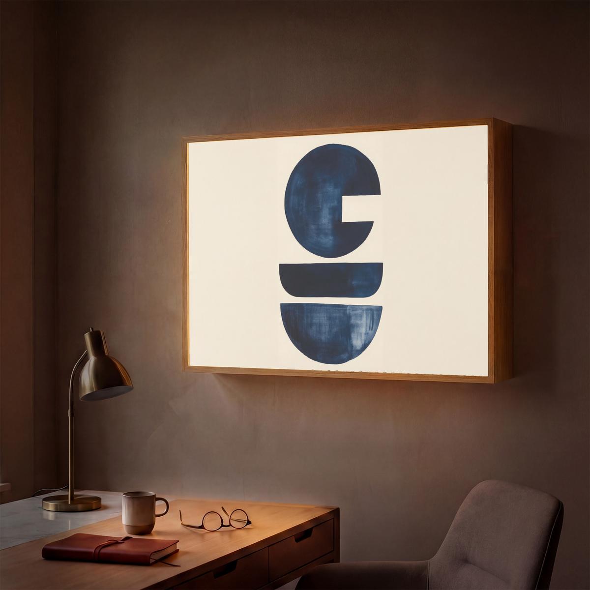 WANDLEUCHTE MIT AKKU Formen - Blau - Abstrakt 100x70 cm - Dunkelblau, Holzwerkstoff (100/70/8cm) - OnlyWow