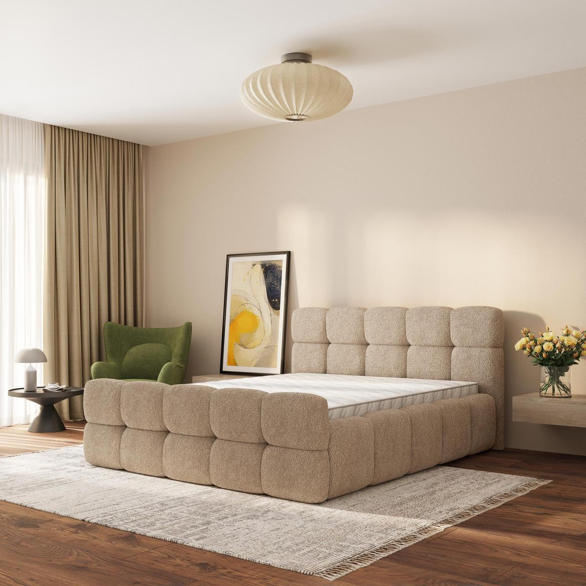 POLSTERBETT ELIZJA 120x200 cm mit Bettkästen - Beige - Beige, Holz (120/200cm) - MASSENO