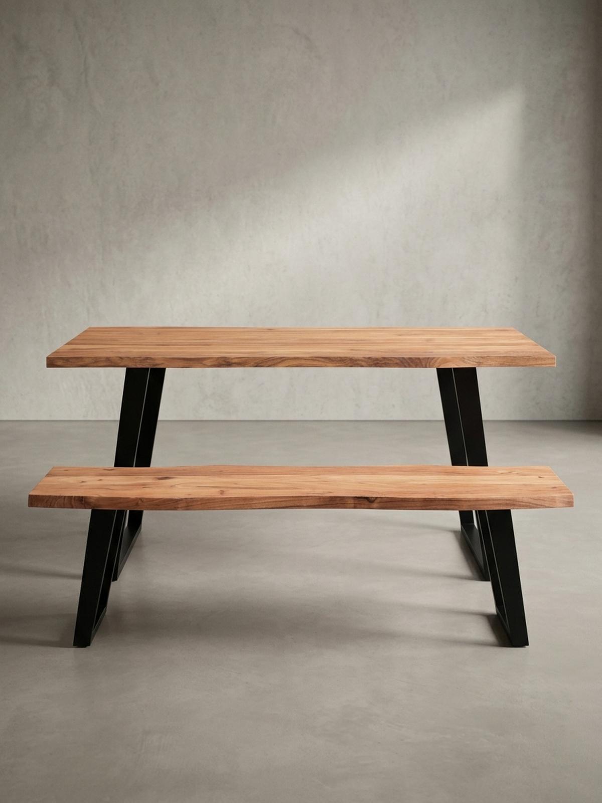 ESSTISCH Massivholz Baumkante Metall U-Gestell Handgefertigt ATOLL, Goldbraun-Schwarz 120x60x76 cm - Schwarz/Braun, Holz/Metall (60/120/76cm) - KADIMA DESIGN