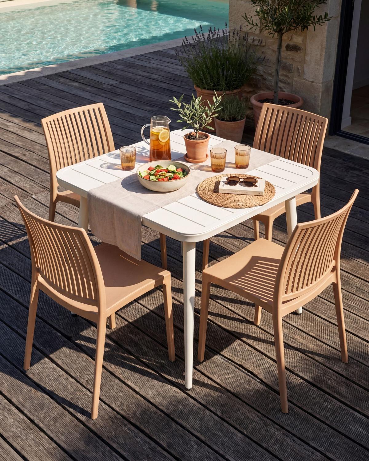 GARTENSTUHL 4er-Set Sandbeige Illumani - Sandfarben, Kunststoff (42/80/48cm) - Beliani