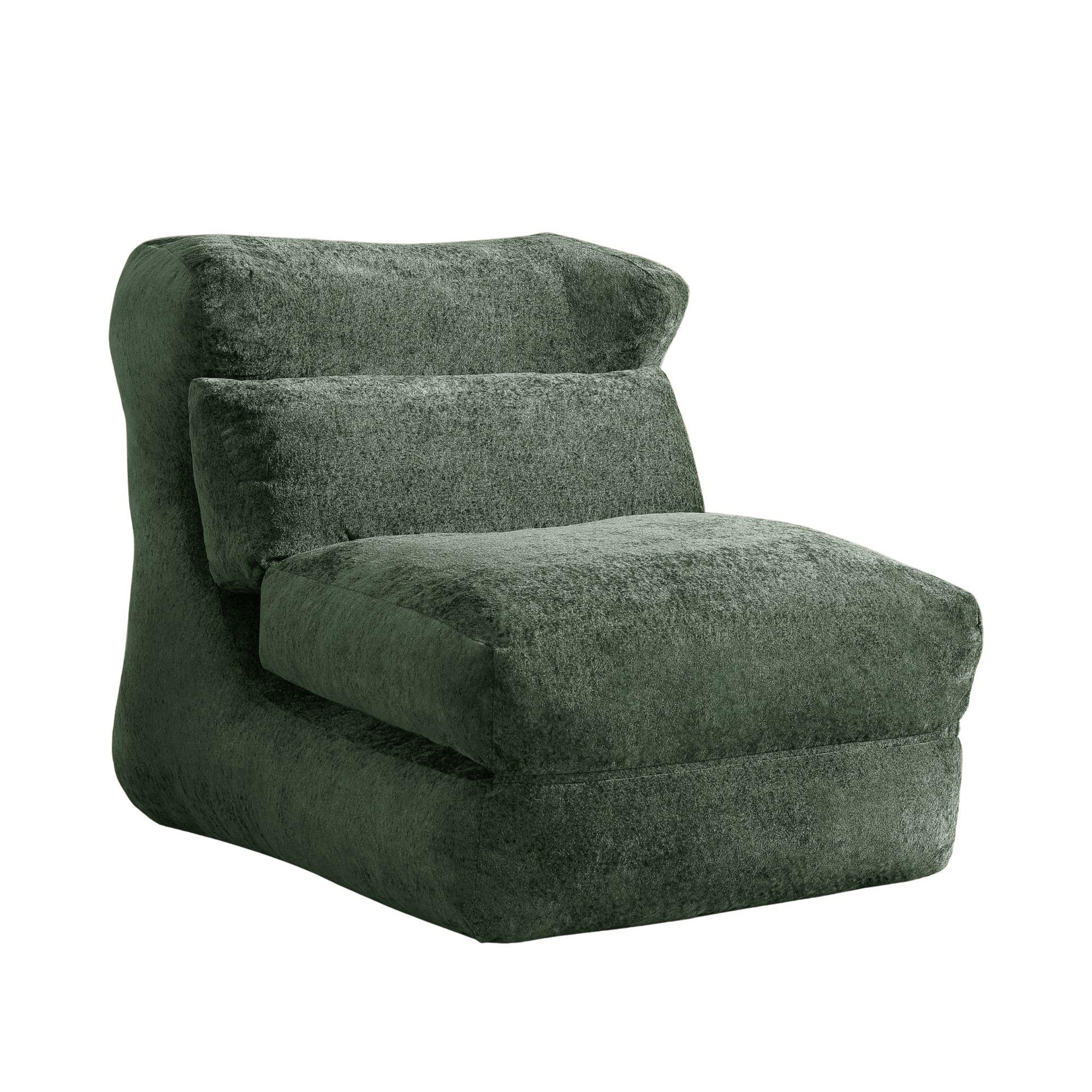LOUNGE SESSEL Chenille Optik umwandelbar zum Liegestuhl - Grün, Textil (90/86/118cm) - Urban Meuble