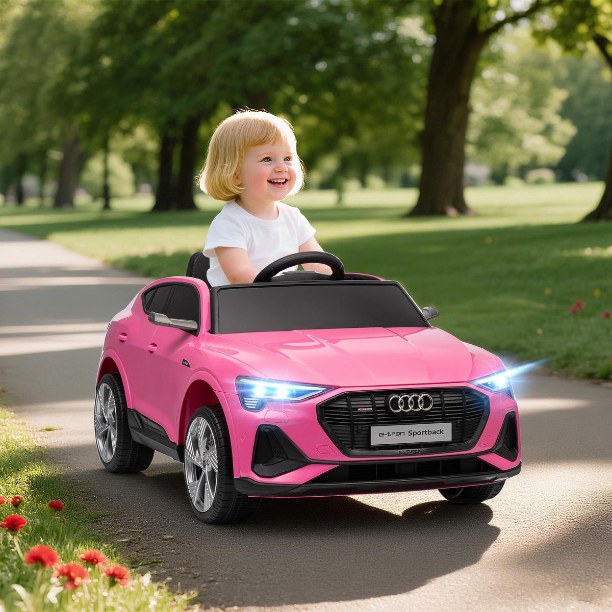 KINDER-ELEKTROAUTO 12V-Doppelmotor Hupe, Musik, LED-Scheinwerfer, Rücklichter ab 3 Jahre Rosa - Rosa, Metall (108/60/47cm) - HOMCOM