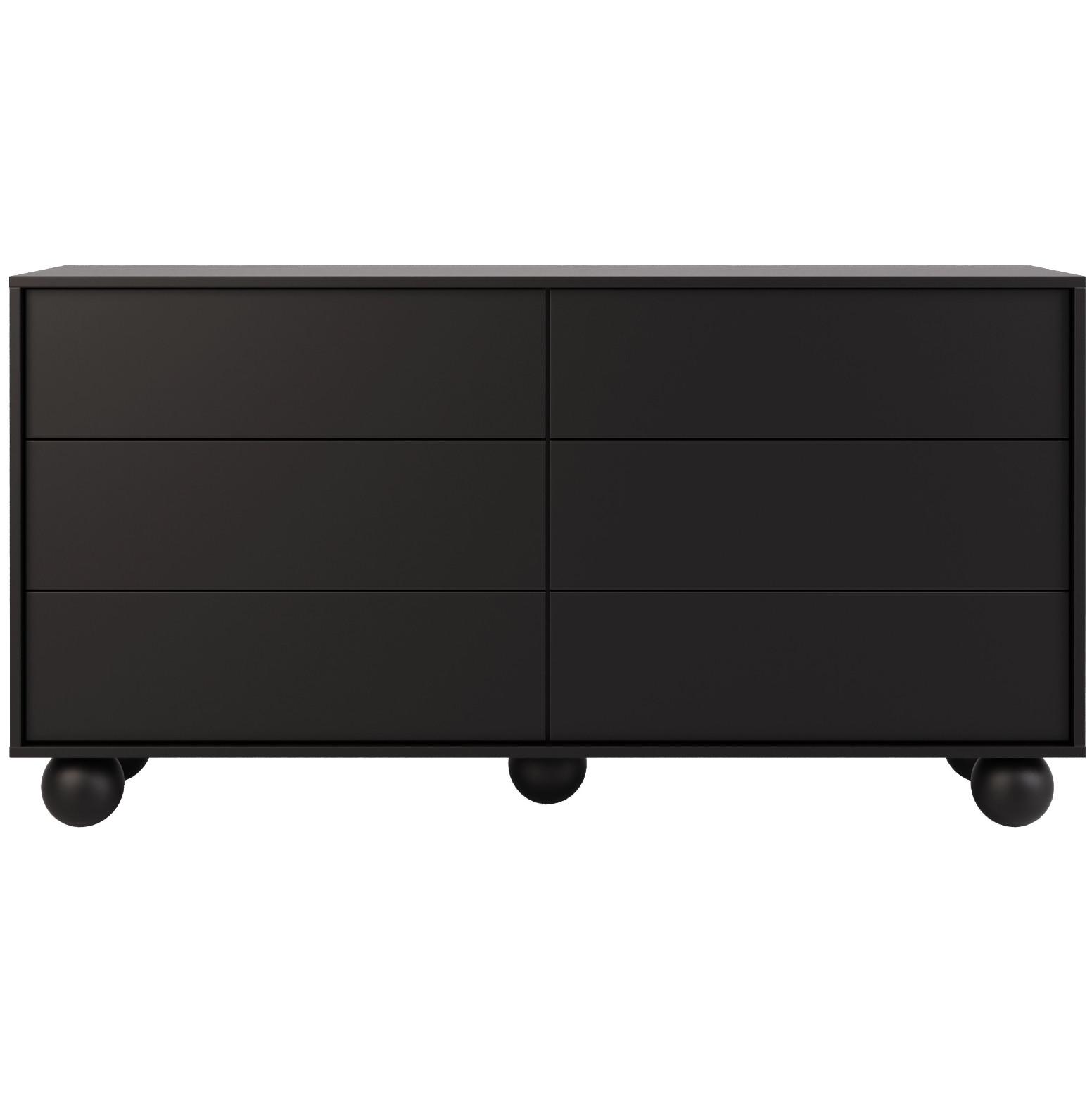 KOMMODE Adel mit 6 Schubladen und runden Füßen, 154 cm, Griffloss, Schwarz - Schwarz, Holzwerkstoff (154/81/38cm) - Beautysofa