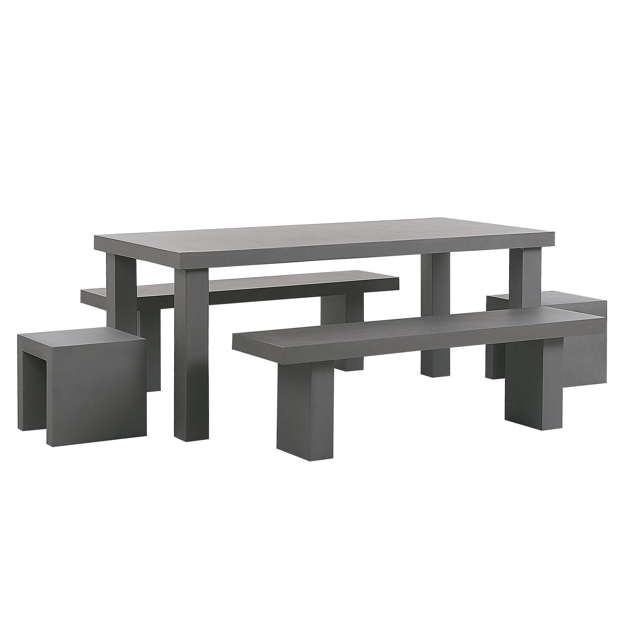GARTENMÖBEL SET 6-Sitzer Beton Grau 2 Bänke T-Form 2 Hocker Taranto - Grau, Stein - Beliani