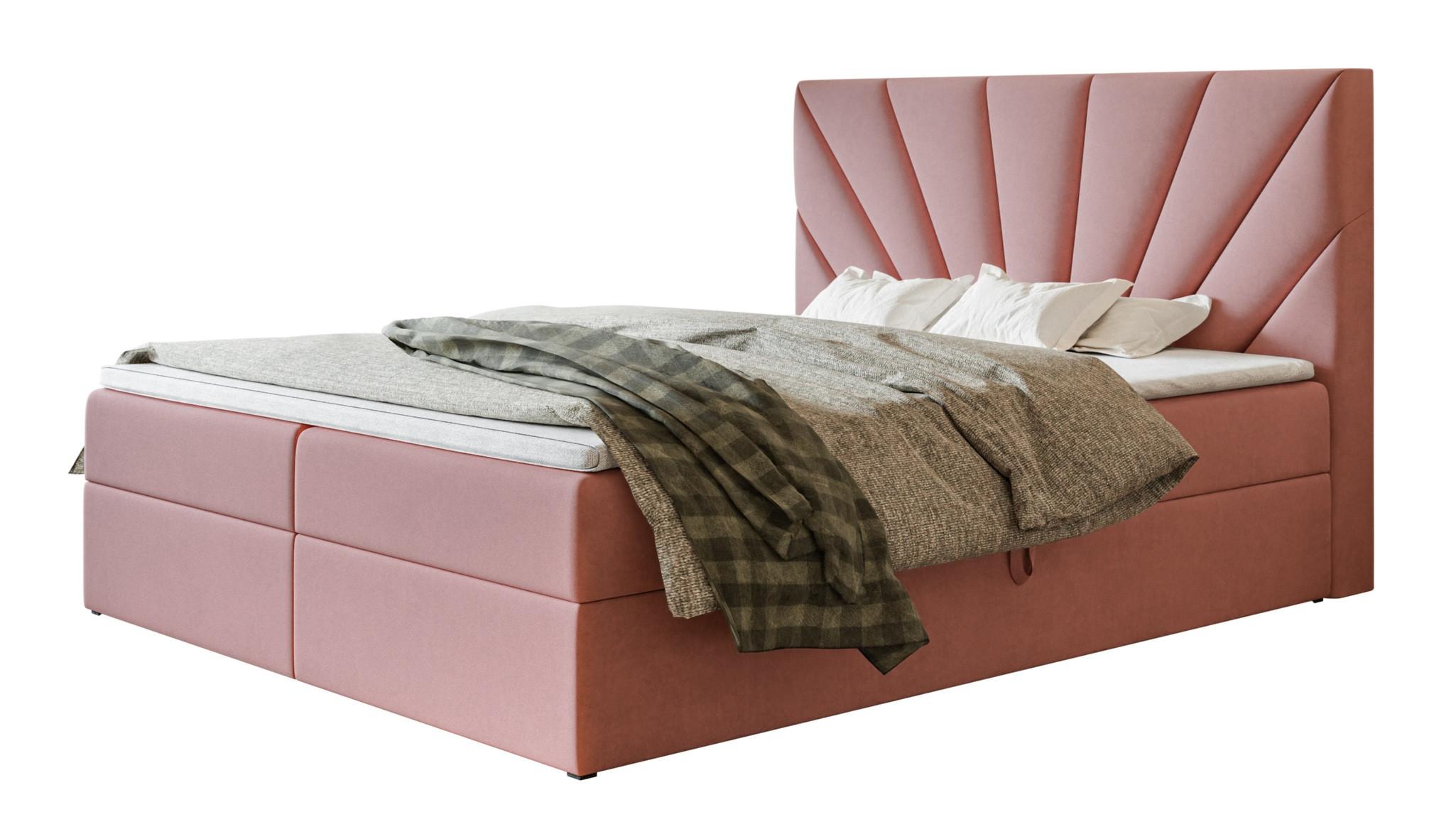 BOXBETT DENVER mit 2 Bettkästen, 140x200, Farbe: Rosa, Velourstoff, Doppelbett mit Bonell-Matratze - Rosa, Holz/Kunststoff (140/200cm) - Alpi-Möbel