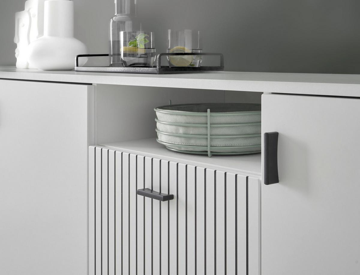 SIDEBOARD weiß matt, Kommode 200 cm mit 12 Fächern und Soft-Close - Schwarz/Weiß, Holzwerkstoff/Kunststoff (200/80/42cm) - Furn.Design