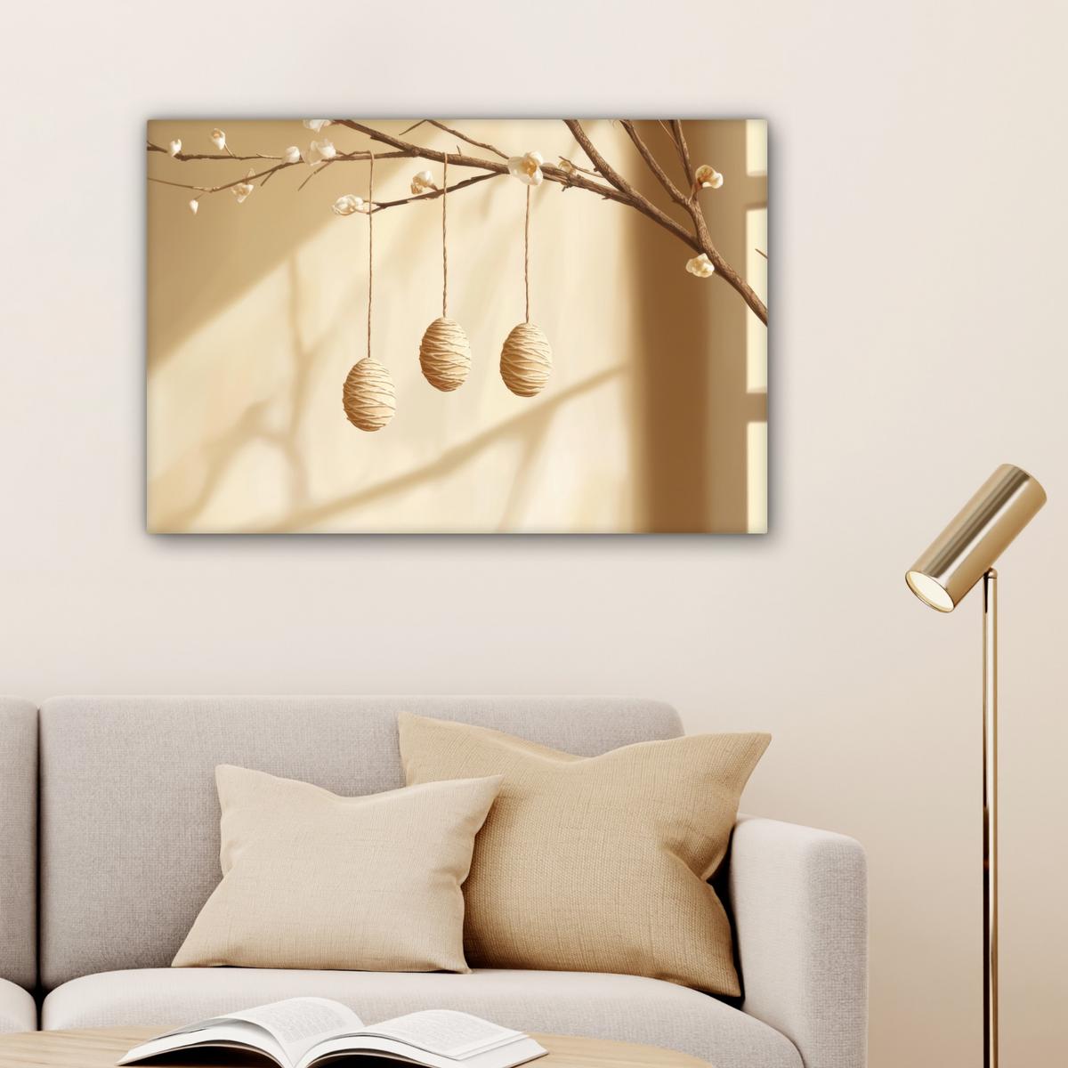 LEINWANDBILD Beige - Osterkuchen - Eier Gemälde 60x40 cm - Beige, Textil (60/40cm) - MuchoWow