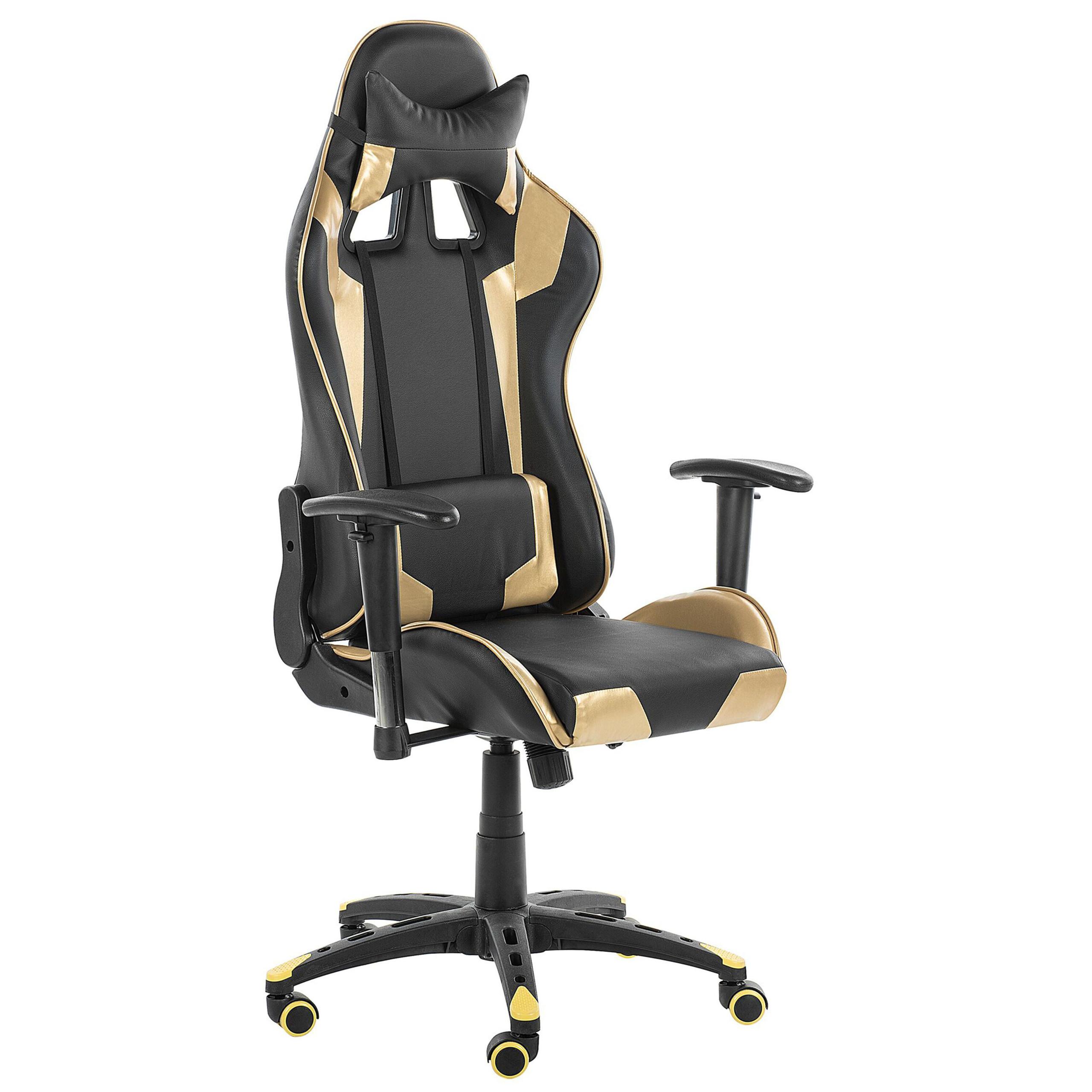 BÜROSTUHL Kunstleder Schwarz/Gold Knight - Schwarz, Kunststoff/Textil (71/129/71cm) - Beliani