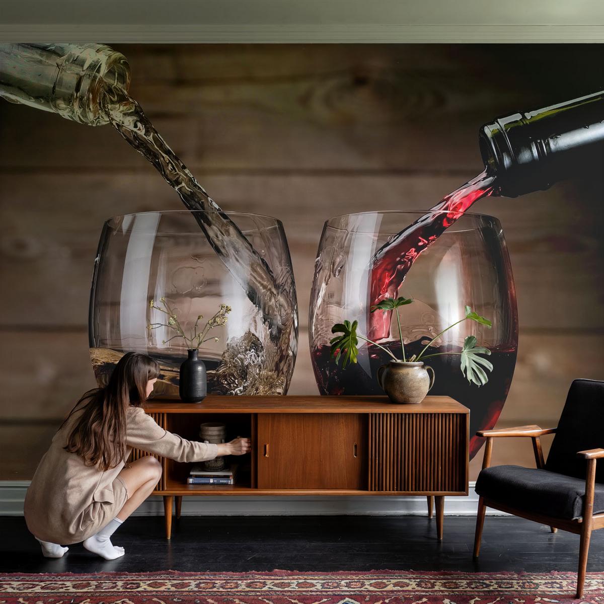 FOTOTAPETE 250x250 cm - Gläser Wein - Grau, Textil (250/250cm) - Wallfluent
