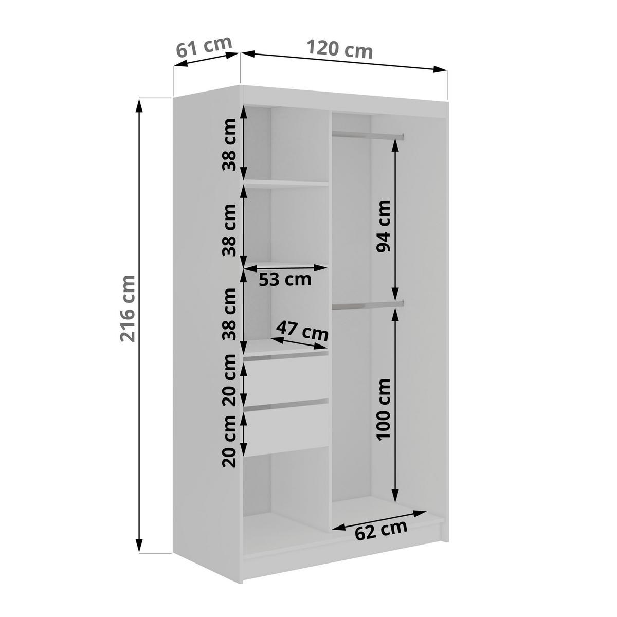 SCHWEBETÜRENSCHRANK mit Spiegel und Schubladen LAOS - 120 - Weiß - Eiche Artisan Lamellen - Alufarben/Weiß, Holzwerkstoff/Metall (120/216/61cm) - MKS