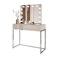 SCHMINKTISCH BLANCO KASCHMIR ELITE mit Spiegel und Beleuchtung silberner Chrom Kristallgriff - Beige, Holzwerkstoff (100/81/42cm) - Lookway