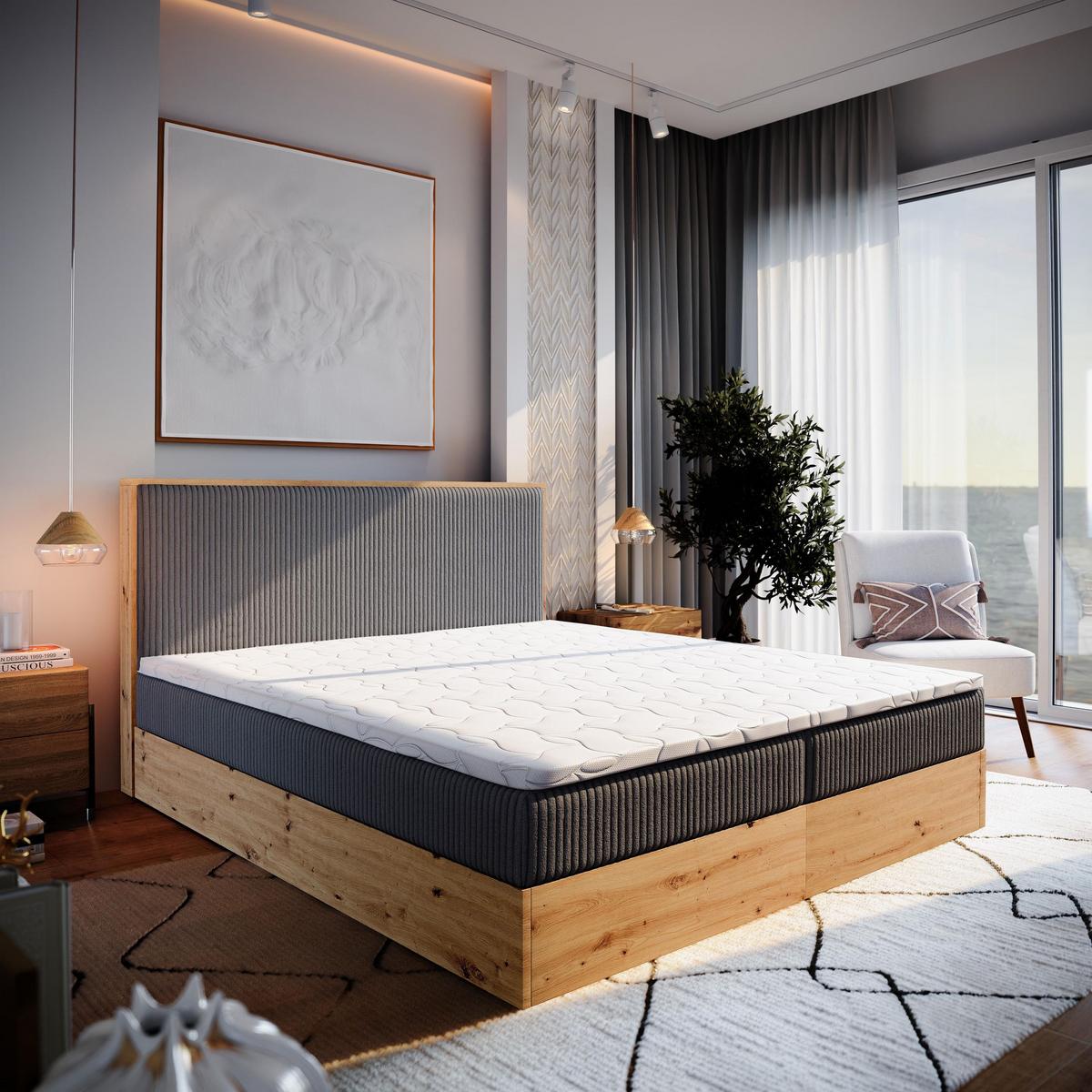 BOXBETT VERDON 180x200 cm mit Matratze und Topper - Graphitfarben - Graphitfarben, Holz (180/200cm) - MASSENO