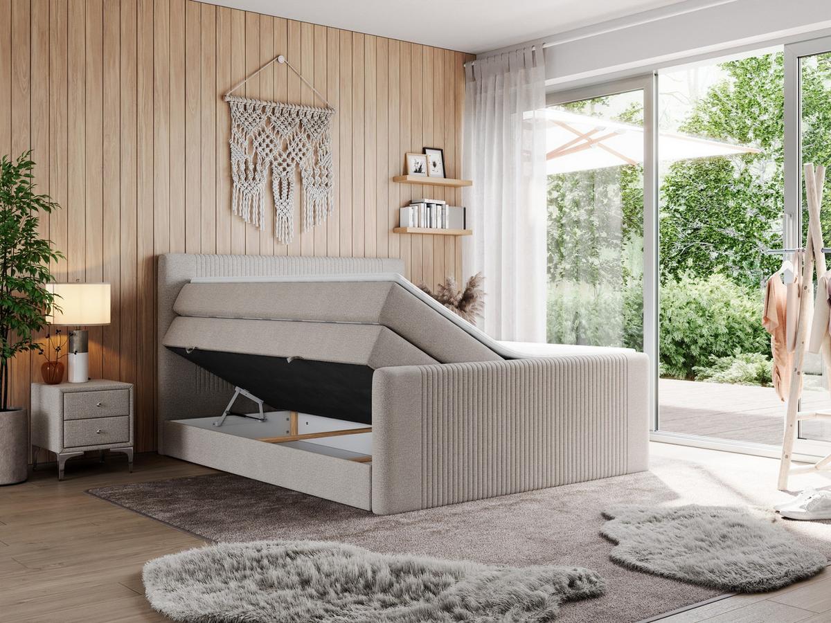 BOXSPRINGBETT KING DOREN 200/200 Beige Struktur - H3 - Beige, Holz/Textil (200/200cm) - MKS