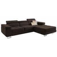 ECKSOFA ELMA R-S Braun Velours-Stoff mit Schlaffunktion - Silberfarben/Braun, Holz/Textil (280/205cm) - MASSENO