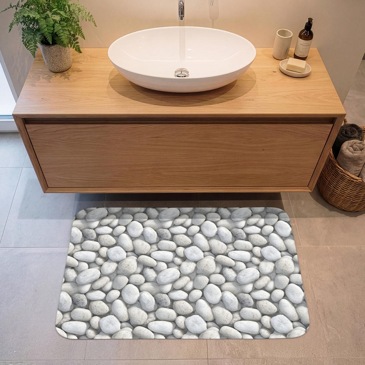 BADEMATTE Steine - Grau - Oval 90x60 cm - Hellgrau, Textil (90/60cm) - OnlyWow