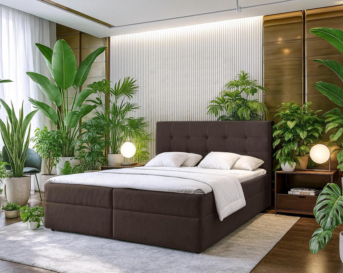 BOXBETT GECETENI 180x200 cm mit Bettkasten und Matratze - Braun + TOPPER - Schwarz/Braun, Holz/Holzwerkstoff (180/200cm) - AX Living