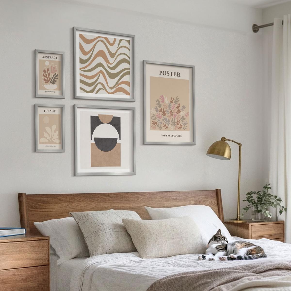 BILDER SET 5er Set - 50x50 cm & 20x30 cm & 40x60 cm Silberner Rahmen - Abstrakte Formenmuster - Silberfarben, Kunststoff (40/60cm) - TULUP