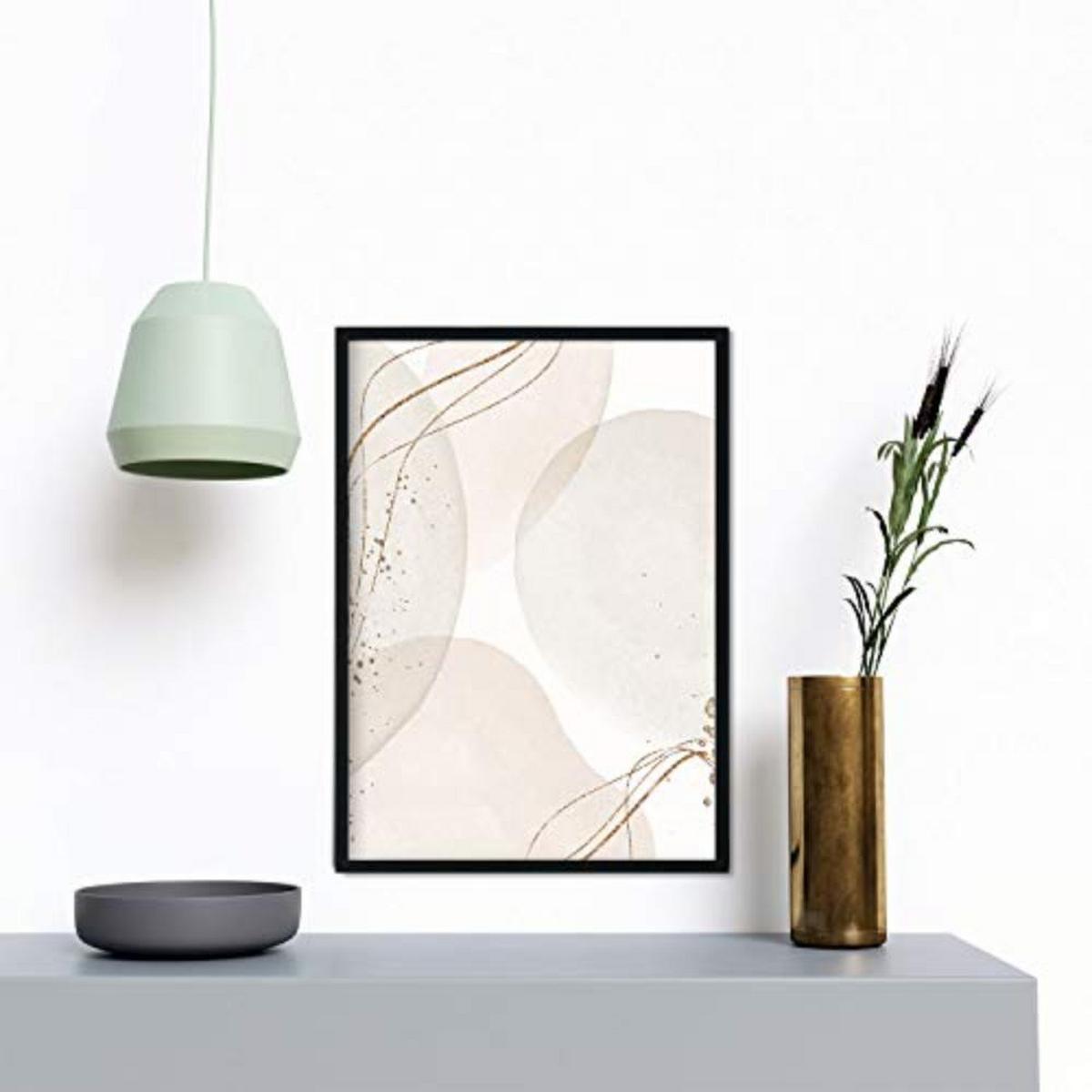 POSTER Set mit 4 Blätter und abstrakten Formen mit braunen Tönen A3 Schwarzer Rahmen - Schwarz, Papier (29.7/3cm) - Nacnic