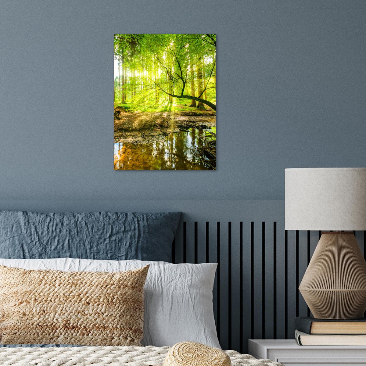 POSTER Wald - Landschaft - Wasser - Bäume - Sonne - Grün - Natur Wandbilder 30x40 cm - Grün, Papier (30/40/0.1cm) - MuchoWow