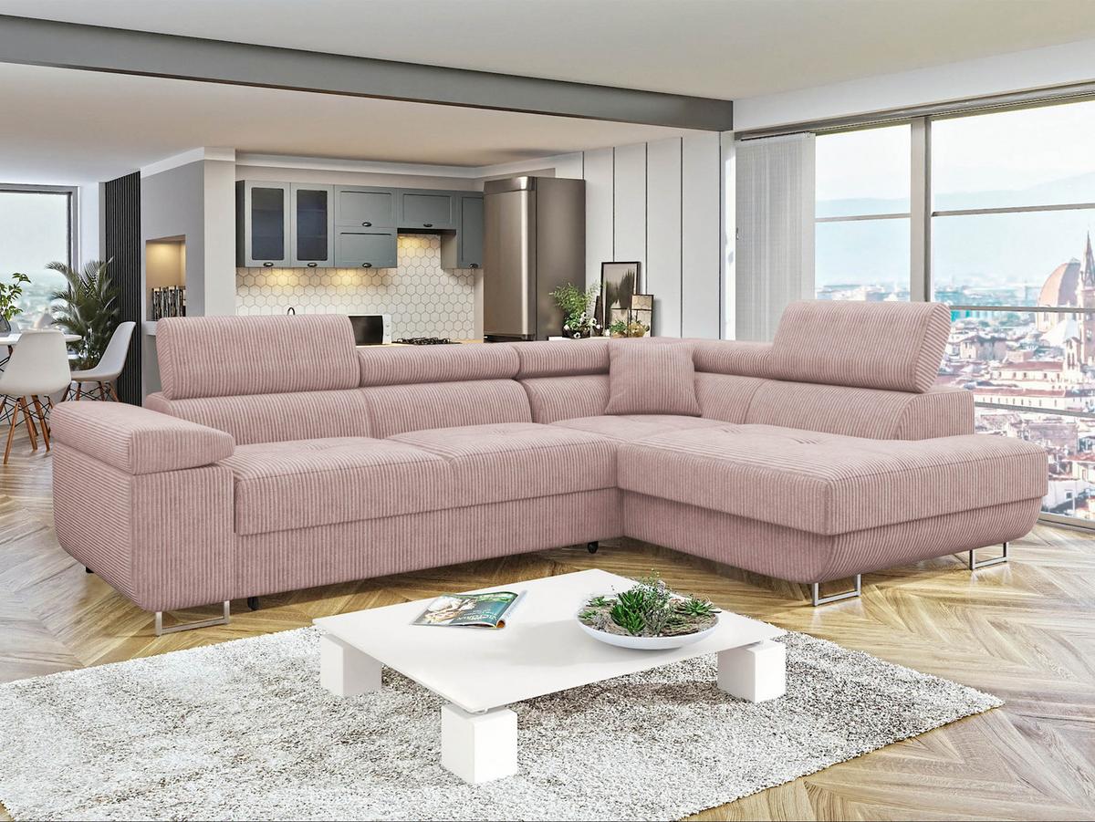 ECKSOFA Torezio Cord, Seite: Rechts - Rosa, Holz/Textil (203/274cm) - MIRJAN24
