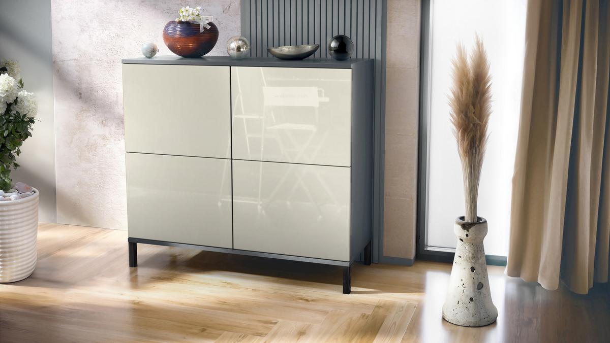 KOMMODE Rova Creme Hochglanz - Creme, Holzwerkstoff (92.5/83.5/35cm) - Vladon
