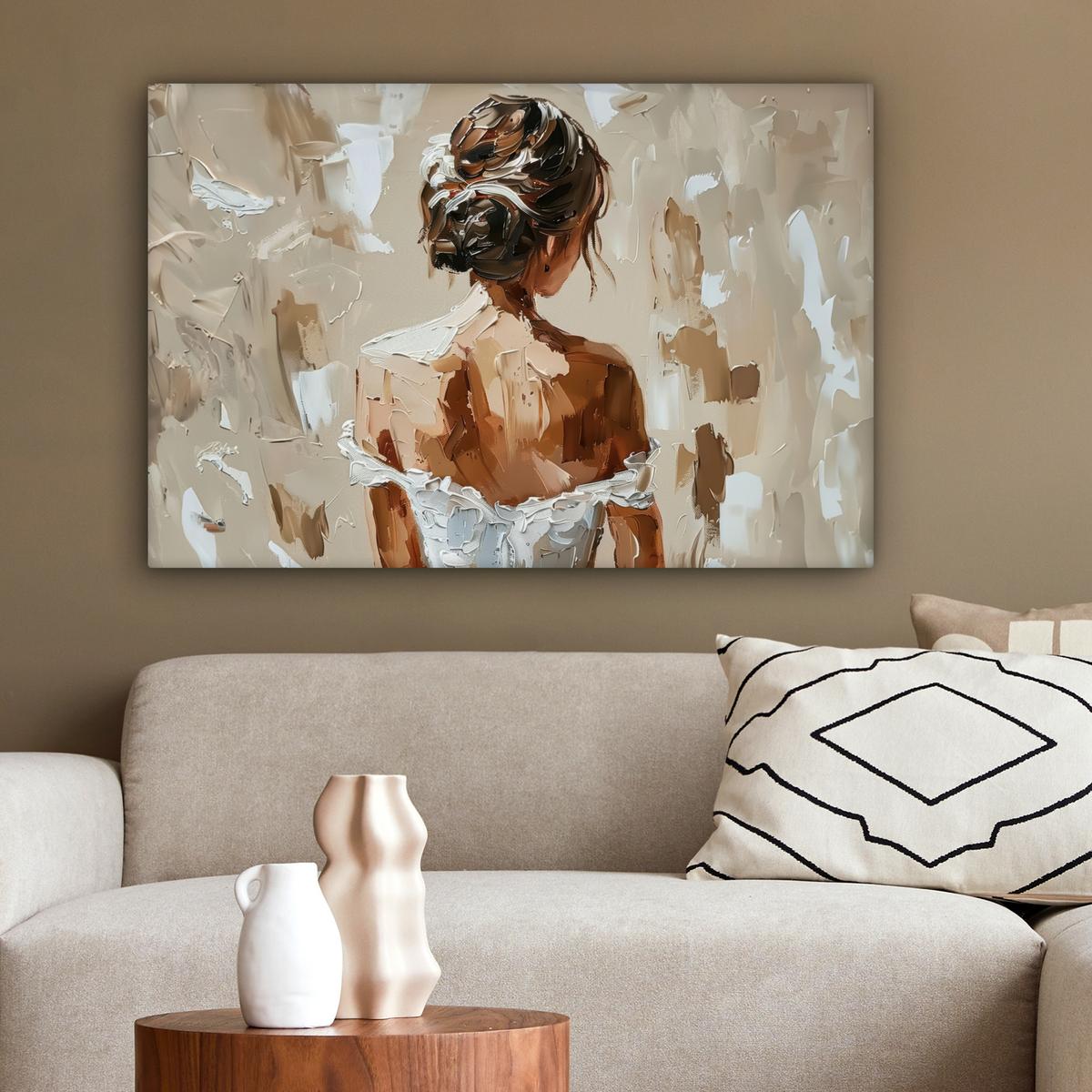 LEINWANDBILD Frau - Farbe - Abstrakt - Beige - Modern Gemälde 60x40 cm - Sandfarben, Textil (60/40cm) - MuchoWow