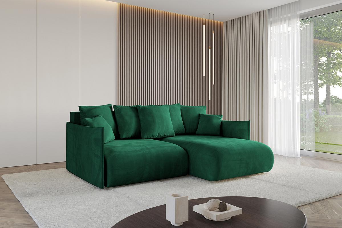 ECKSOFA Ottomane rechts ONESK-L 216x177x72 Dunkelgrün Velours - Dunkelgrün, Holzwerkstoff/Kunststoff (177/216cm) - ALTDECOR