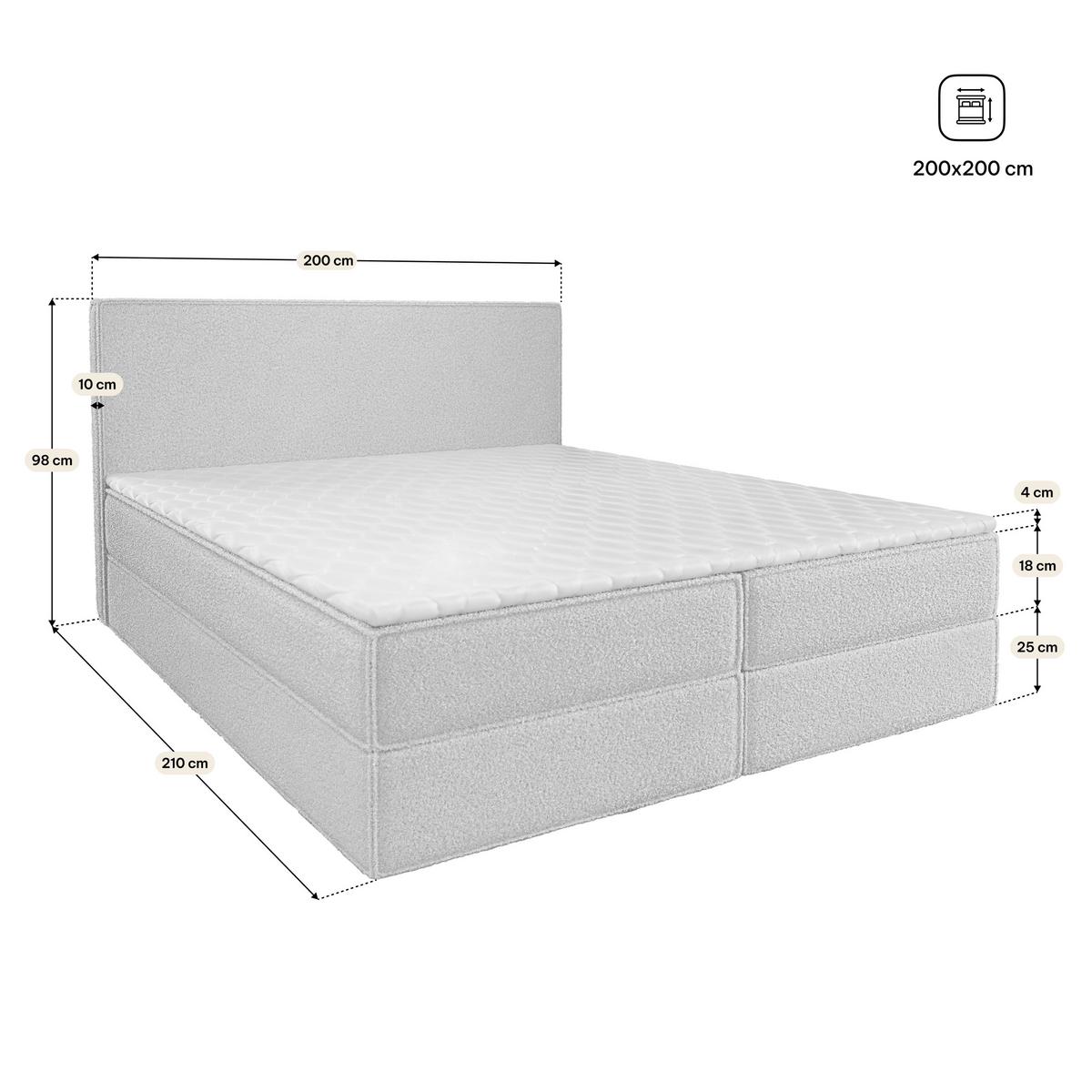 BOXBETT PELLIO 200x200 cm mit Matratze und Topper, H2+H3 - Creme - Creme, Holz (200/200cm) - MASSENO