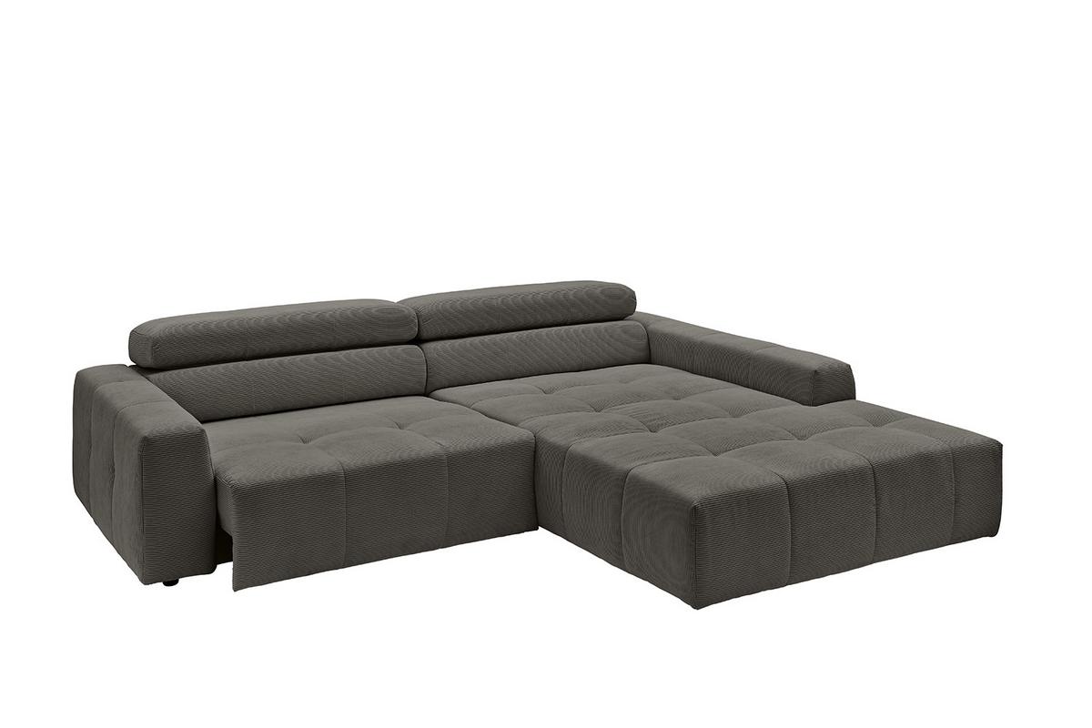 ECKSOFA MIT MOTORISCHEM SITZVORZUG RENO Anthrazit Cord Relaxfunktion - Anthrazit/Schwarz, Kunststoff/Textil (258/217cm) - KAWOLA
