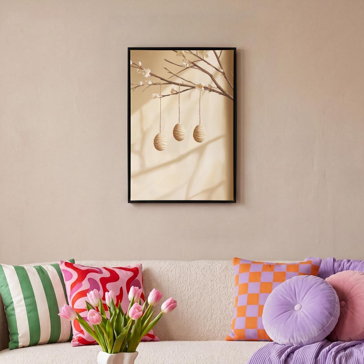 LEINWAND Bilder mit Rahmen - Beige - Osterkuchen - Eier - 40x60 - Beige, Textil (40/60cm) - MuchoWow