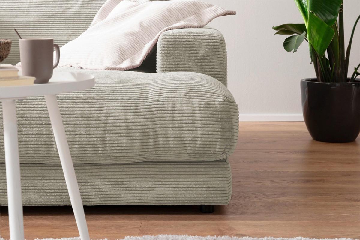 BIG SOFA XL MIT TABLETT MADELINE Cremeweiß Cord - Creme/Schwarz, Kunststoff/Textil (290/85/190cm) - KAWOLA
