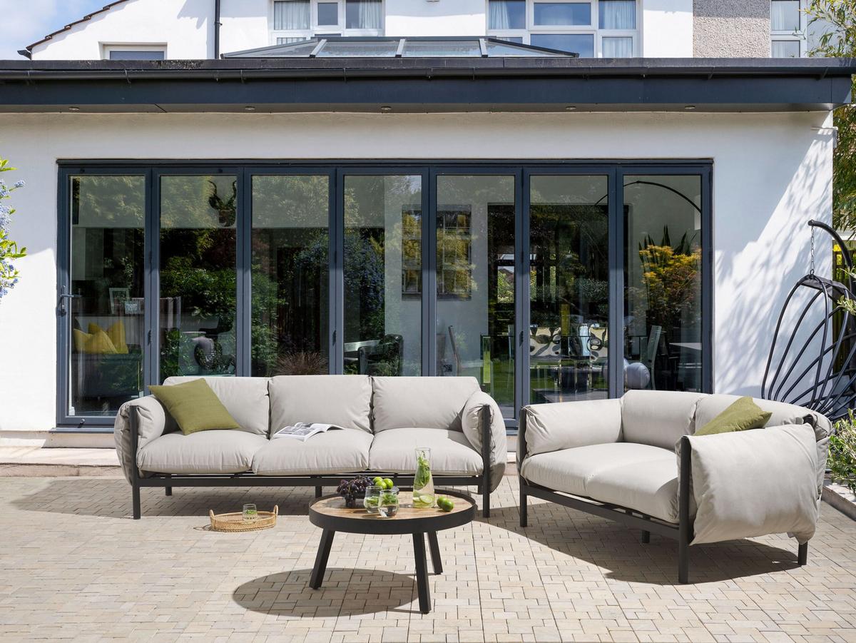 5-SITZER LOUNGE SET 2-teilig hellgrau/schwarz Esperia - Hellgrau/Schwarz, Metall - Beliani