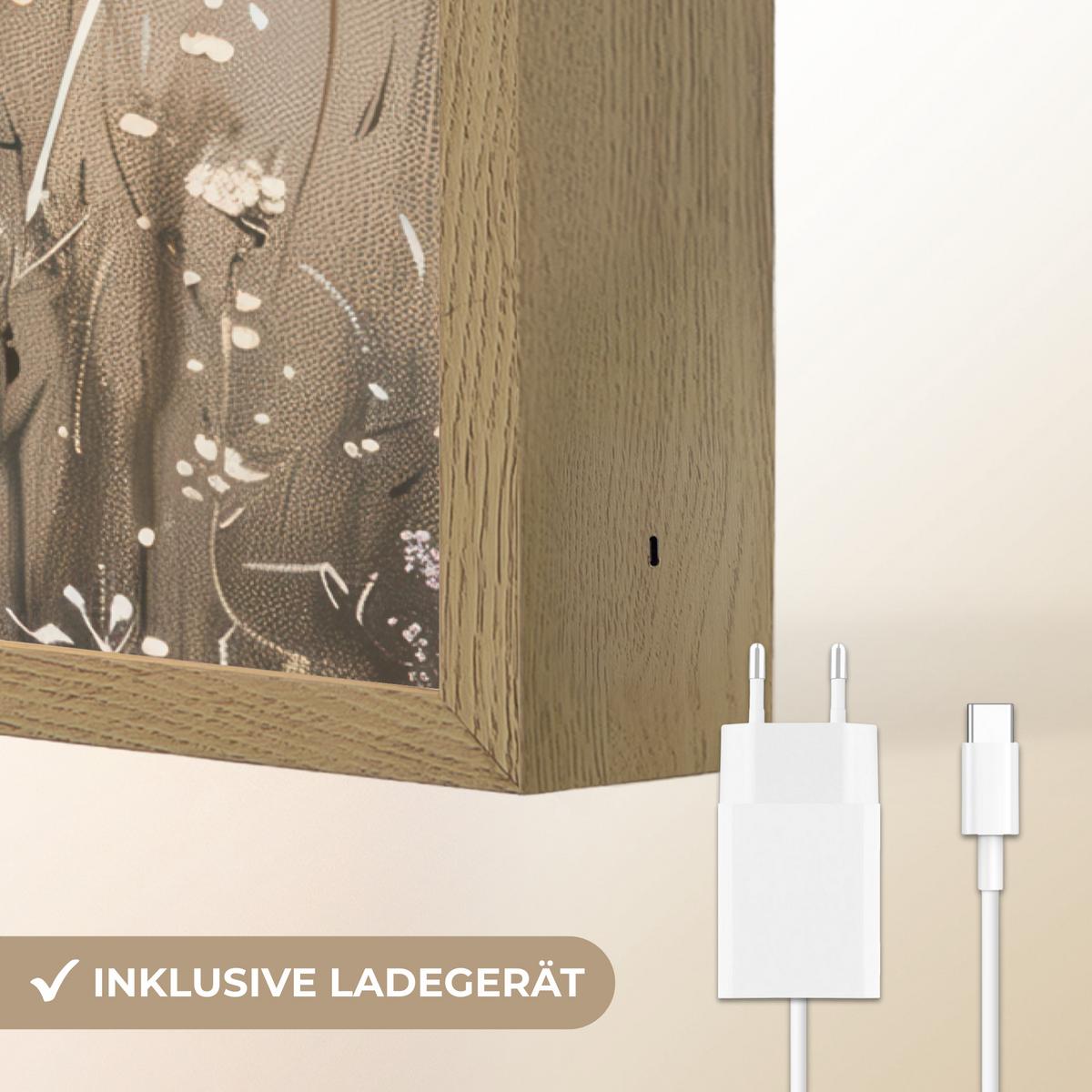 WANDLEUCHTE MIT AKKU Blumen - Rosa - Modern - Beige 70x100 cm - Altrosa, Holzwerkstoff (70/100/8cm) - OnlyWow
