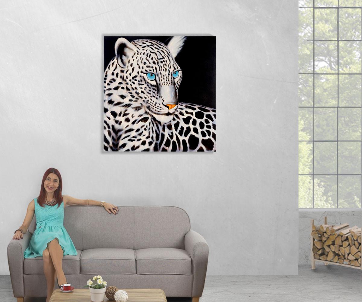 ÖLGEMÄLDE WEIßER LEOPARD HANDGEMALT Multicolor - Multicolor, Textil (100/100cm) - MCW