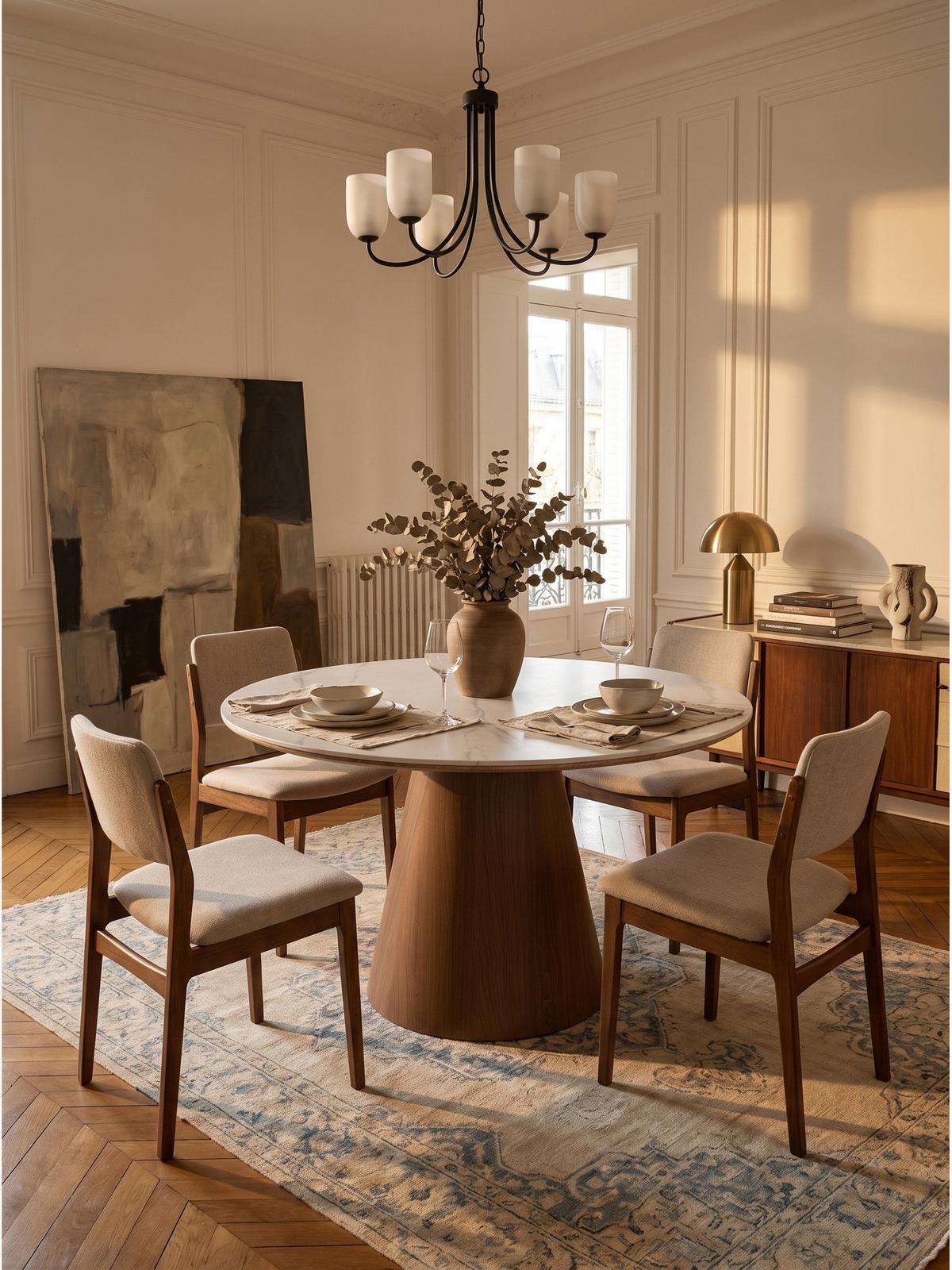 ESSTISCH LOVRAN, Sinterstein, Weiß-Braun, Ø 120 x 75 cm - Braun, Holzwerkstoff/Metall (120/120/75cm) - KADIMA DESIGN